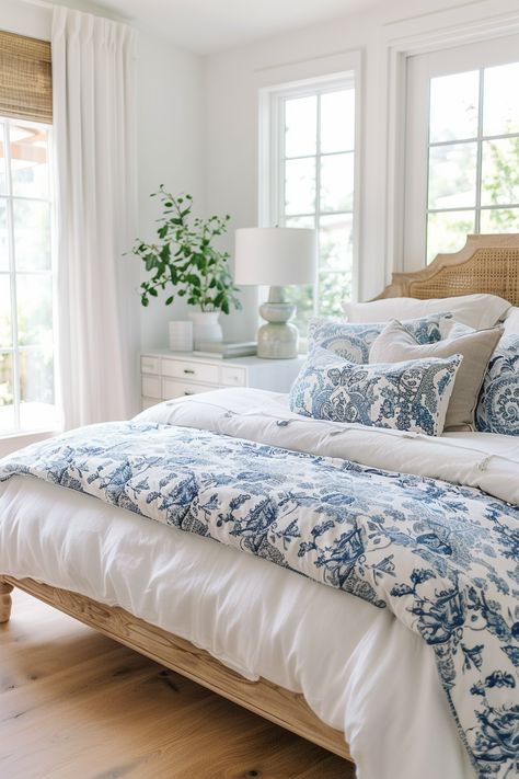 80+ Fresh Summer Bedroom Decor Ideas Pottery Bedroom Ideas, Beachy Interior Design Bedroom, Interior Design Primary Bedroom, Dusty Blue Bedroom Ideas, Fantasy Bedrooms, Pampas Wall, Plant Garland, Summer Bedroom Decor, Fake Ivy