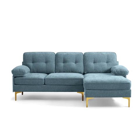 Hilmir 82.7'' Upholstered Convertible Sectional sofa,Modern L Shaped Sectional Sofa for Small Space Blue Sectional Sofa, Small House Renovation, L Shaped Sectional Sofa, Sectional Sofa Modern, L Shaped Sectional, Blue Sectional, Sofas For Small Spaces, Sofa Modern, Sofa Review