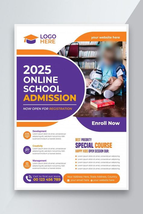 Educational Pamphlet Design, Class Advertisement Poster, Flyer Design Education, School Flyer Design Creative, Teacher Poster Design, Poster School Ideas, School Posters Design, Educational Flyer Design, School Admission Flyer Design