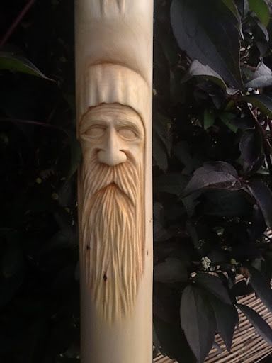 Woodwose Carving: Pagan Druid Staff in Yew Druid Staff, Wizard Carving, Whittling Projects, Wood Carving Faces, Hand Carved Walking Sticks, Wooden Walking Canes, Dremel Carving, Simple Wood Carving, Wood Carving For Beginners