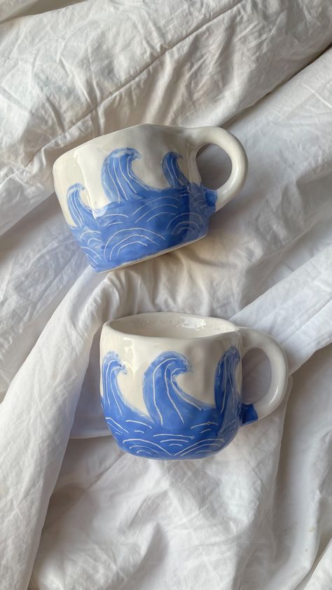 Sea Theme Mug, Shell Pottery Painting, Ceramic Ocean Theme, Pottery Painting Sea Theme, Pottery Moodboard, Pottery Art Painting, Ocean Mug, Pottery Set, Color Me Mine