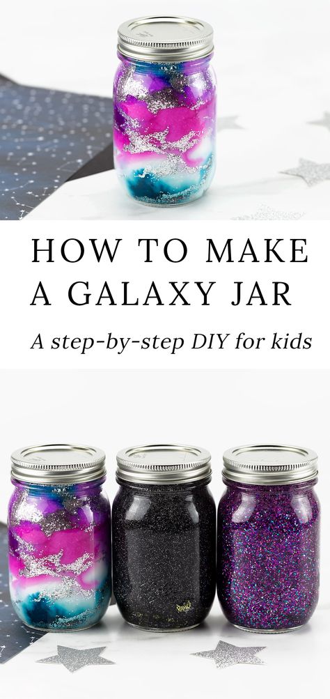 Nebula Jars Diy, Galaxy Snow Globe Diy, Nebula In A Jar, Galaxy Jar Craft, Galaxy In A Jar Diy, How To Make Galaxy Jars, Diy Glitter Jars Calm Down, Glow In The Dark Galaxy Jars, Galaxy Sleepover Party