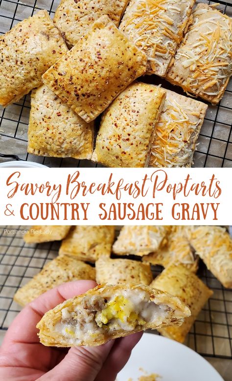 Savory Breakfast Poptarts, Sausage Gravy Hand Pies, Breakfast Pop Tarts, Breakfast Hand Pies Savory, Breakfast Sausage Roll Ups, Breakfast Pie Crust Recipes, Savory Breakfast Cookies, Breakfast With Pie Crust, Blue Collar Breakfast Ideas