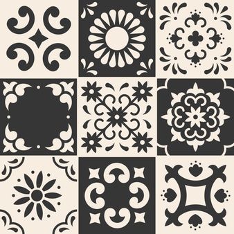 Conjunto de iconos de adornos de baldosas de cerámica de colores y realistas para la creación de diferentes patrones | Vector Gratis Talavera Pattern, Tile Design Pattern, Floral Mosaic, Pattern Ceramic, Tile Stencil, Talavera Tiles, Mexican Talavera, Mosaic Decor, Stencil Patterns