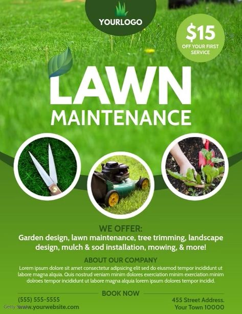 Lawn Mowing Business, Lawn Care Flyers, Lawn Care Logo, Sod Installation, Newspaper Layout, Lawn Care Business, Lawn Design, Lawn Service, Business Poster