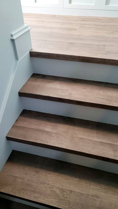 Vinyl Plank Stair Nose Custom Flush Nosing for Beautiful - Etsy Wood Flooring On Stairs, Stair Finishing Ideas, Stairs Different Color Than Floor, Stairwell Remodel, Stair Caps, Functional Basement, Vinyl Stair Treads, Vinyl Stair Nosing, Farmhouse Stairs