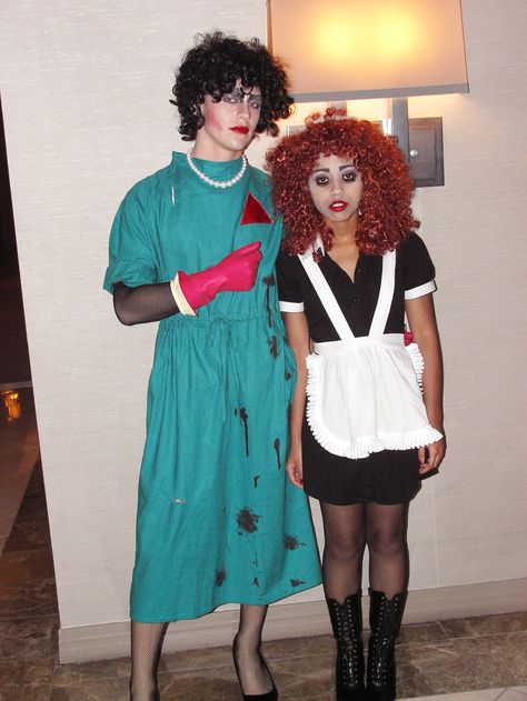 Magenta Halloween Costume Rocky Horror, Rockie Horror Picture Show Costume, Underground Halloween Costumes, Rocky Horror Couple Costume, Ricky Horror Picture Show Costumes, Campy Costumes, Classic Horror Costumes, Rocky Horror Halloween Costume, Magenta Costume Rocky Horror