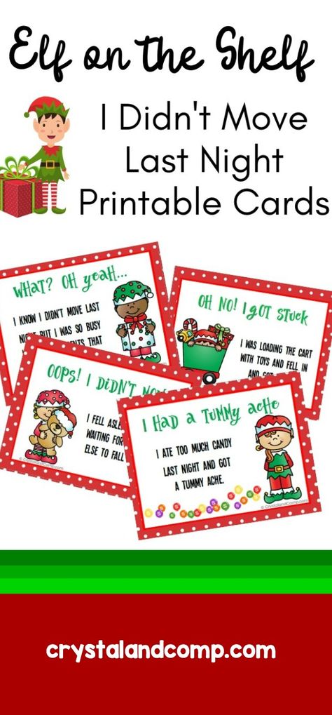 Did you Elf on the Shelf foget to move? It's bound to happen. These printable cards give you four excuses not to move him. Stash them away because you will need them!  #elfontheshelf #elfideas #elfforgottomove #elfdidntmove #elfontheshelfideas Elf Forgot To Move Note, Forgot To Move Elf On The Shelf Ideas, Elf Forgot To Move, Moving Printables, Elf On The Shelf Printables, Elf Notes, Shelf Inspiration, Official Letter, Xmas Games