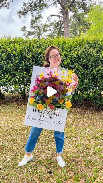 Ashlee Falco on Instagram: "Looking to make those viral floral welcome signs for less than $5? Comment FLOWER or 🌹 and I’ll send you the link to my full YT video! . 30 minutes is all you need to make this floral box, and it will cost you less than $5 to make! . DollarTree crafts generally aren’t my jam, but this floral box looks like it would cost you thousands! In freaking love! And just in time for wedding season! . . . #dollartree #dollartreecrafts #dollartreediy #welcomesign #summerwedding #floralwelcomesign" Floral Box Sign, Welcome Floral Box Sign, Diy Flower Welcome Sign, Diy Floral Box Welcome Sign, How To Make Flower Box Welcome Sign, Diy Flower Box Welcome Sign, Welcome Flower Box Sign, Welcome Sign Wedding Diy, Diy Welcome Sign Wood