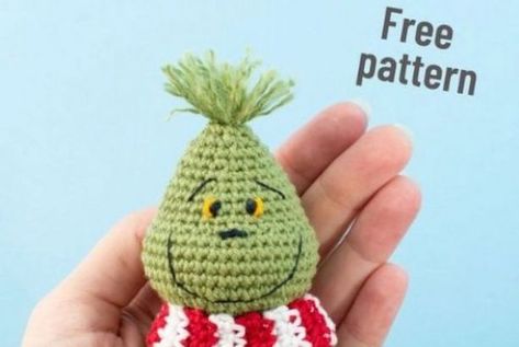 Grinch Free Amigurumi Christmas Ornament Crocheted Grinch Ornament, Crochet Grinch, Christmas Crochet Patterns Free, Amigurumi Christmas, Grinch Ornaments, Crochet Ornaments, Christmas Crochet Patterns, Crochet Knitting, Christmas Crochet