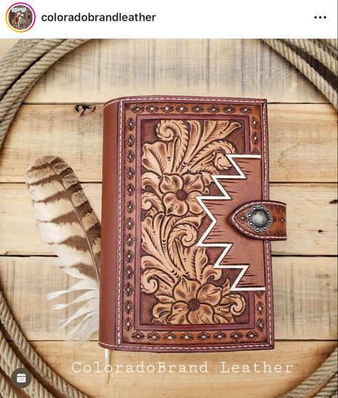 Leather Tooled Portfolio, Leather Bible Cover Handmade, Tooled Leather Bible Cover, Horseshoe Crafts Projects, Handmade Leather Work, Custom Leather Work, Leather Bible Cover, Leather Patterns, Leather Book Covers