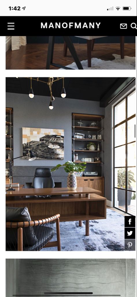 Small Work Office, Work Office Decorating Ideas, Masculine Office Decor, Modern Farmhouse Desk, Office Space Ideas, Masculine Home Office Ideas, Office Cupboard, Masculine Home, Masculine Home Office