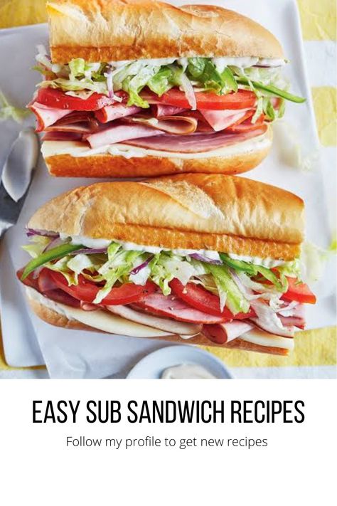 Easy sub sandwich recipes Mr Submarine Sandwich, Submarine Sandwich Recipes, Hoagie Sandwiches Recipes, Homemade Sub Sandwiches, Sub Sandwich Recipes, Cold Cut Sandwiches, Baguette Recipes, Bread Meals, Italian Sandwich Recipes