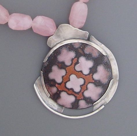 Gray and Pink Enamel Sterling Silver Pendant by LindaKaneDesigns Enameled Jewelry, Enamel Jewellery, Pendant Ideas, Enamel Art, Ceramic Jewellery, Metalsmithing Jewelry, Vitreous Enamel, Organic Jewelry, Enamel Necklaces