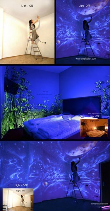 Glow In The Dark Room, Glow Paint, Bedroom Murals, Stunning Interior Design, Dark Wall, Dark Room, Artist Paint, Drawing Tutorials, Room Paint