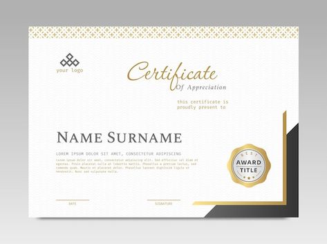 Vector modern design certificate templat... | Premium Vector #Freepik #vector #award-frame #certificate-pattern #certificate-border #certificate-frame Elegant Certificate Design, Certificate Border, Award Template, Certificate Of Appreciation, Award Certificates, Certificate Design, Certificate Templates, A4 Size, Premium Vector