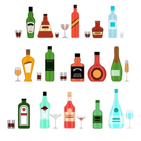 Free Vector | Free vector various alcohol bottles with glasses cartoon illustration set Glasses Cartoon, Bottle Drawing, Friends Drinks, Organic Wine, Alcohol Bottles, Cartoon People, Presentation Video, Natural Wine, Liquor Bottles