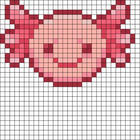 BAB Pink Axolotl 29 X 29 Perler Bead Pattern | Bead Sprites | Misc Fuse Bead Patterns Axolotl Cross Stitch Pattern Free, Axolotl Perler Beads, Axolotl Pixel Art, Pink Axolotl, Pattern Maker, Kandi Patterns, Bead Sprite, Photo Pattern, Bead Pattern