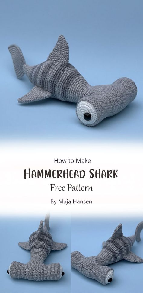 In this post, we will learn how to crochet a hammerhead shark amigurumi pattern. This pattern is designed by Maja Hansen and you can download it for free. Hammerhead Crochet Pattern, Hammerhead Shark Amigurumi, Crochet Shark Stuffed Animal, Crochet Shark Amigurumi, Hammerhead Shark Amigurumi Free Pattern, Amigurumi Free Pattern Shark, Aquatic Crochet Pattern, Mini Shark Crochet Pattern Free, Crochet Patterns Shark