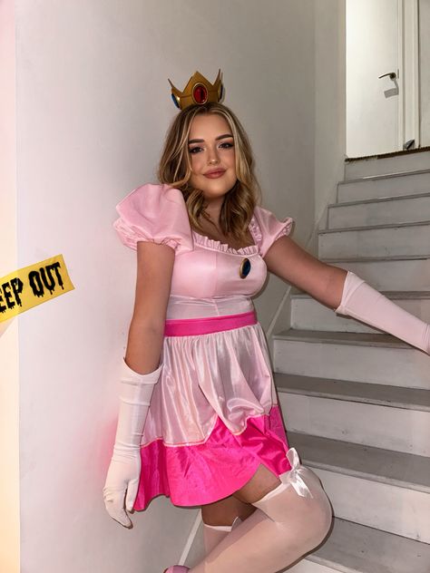 Princess Peach Cosplay, Halloween Costume, Outfit Inspo, Nintendo, Super Mario Princes Peach And Daisy Costume, Homemade Princess Peach Costume, Princess Peach Halloween Costume Diy, Princess Peach Costume Diy Women, Princess Peach Inspired Outfit, Princess Peach Outfits, Peach Costume Princess, Diy Princess Peach Costume, Peach Halloween Costume