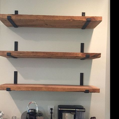 Diy Shelves Ideas, Shelving Diy, Kitchen Shelf Brackets, Steel Shelf Brackets, Shelves Metal, Industrial Home Design, Walnut Shelves, Iron Shelf Brackets, Metal Shelf Brackets