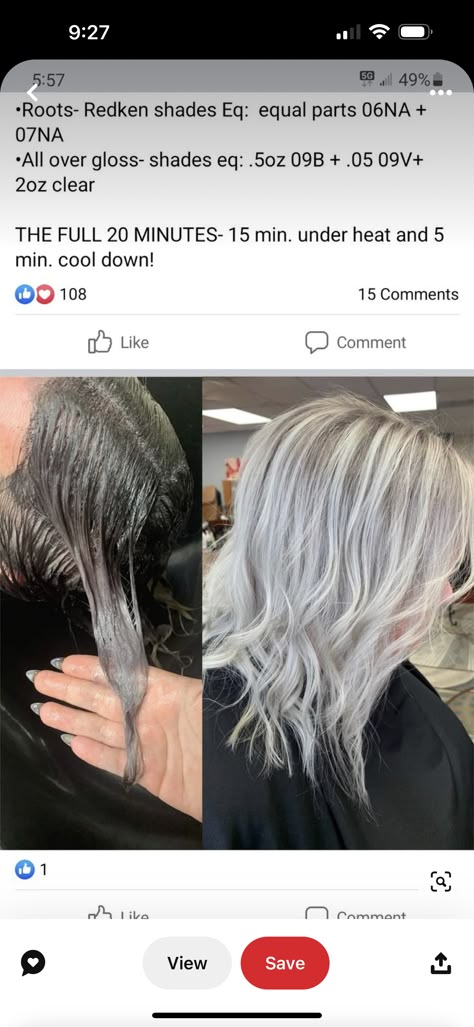 Silver Hair Redken Shades Eq, Icy Rooted Blonde, Redken Toner Formula Icy Blonde, Redken Shades Grey Formula, Ashy Blonde Hair Toner, Redken Shades Gray Formula, Ashy Formula Redken, Redken Grey Toner Formulas, Grey Blending Formula Redken