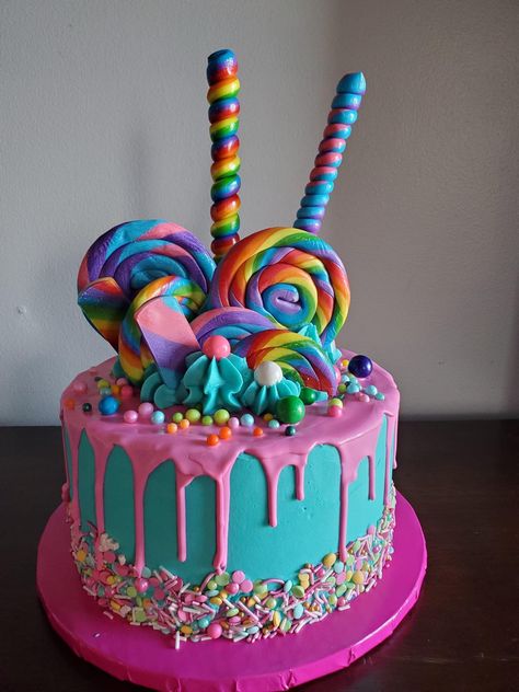 Candyland Cake, 7th Birthday Cakes, Candy Theme Birthday Party, Candy Themed Party, Candy Birthday Cakes, Candy Land Birthday Party, Rainbow Birthday Cake, Unicorn Birthday Cake, Candy Birthday Party