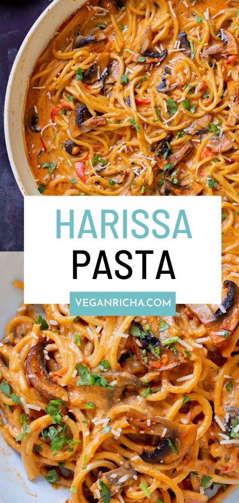 Harissa Pesto Pasta, Vegetarian Harissa Recipes, Harissa Recipes Dishes, Harissa Pasta Recipe, Vegan Harissa Recipes, Harissa Recipes Vegetarian, Indian Pasta Recipes, Harissa Paste Recipe, Harissa Pasta