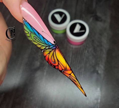 3d Stiletto Nails, Stiletto Butterfly Nails, Aura Stiletto Nails, Stilleto Kawaii Nails, Nail Art Printer, Bling Bottles, Model Nails, Fantasy Nails, Butterfly Nail