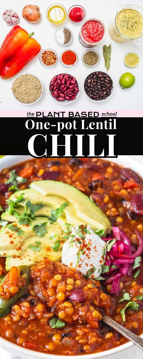 High Protein Vegan Chili, Green Lentil Recipes Vegan, Green Lentil Recipes Mexican, High Protein Lentil Recipes, Mexican Chili Con Carne, Green Lentil Recipes, Lentil Chili Recipe, Vegetarian Inspiration, Wfpb Diet