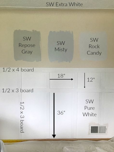 Board and Batten spacing and Neutral Sherwin Williams Color Palette Board And Batten Spacing, Neutral Sherwin Williams, Room With Board And Batten, Hallway Board And Batten, Board And Batten Hallway, Batten Board, Craftsman Trim, Sherwin Williams Color Palette, Sherwin Williams White