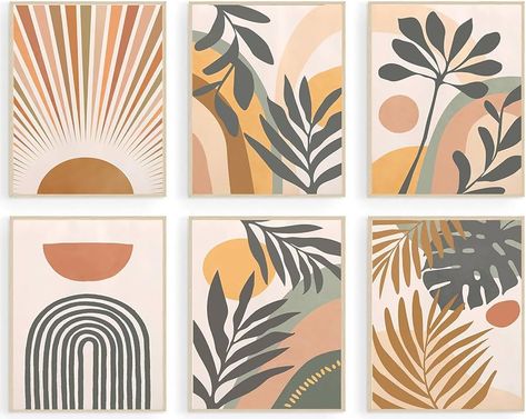 Amazon.com: Boho Wall Art Prints Set of 6, Mid-Century Modern Prints, Neutral Geometric Boho Wall Decor Sun Moon Palm Leaf Mountain Orange Beige Canvas Artwork, Minimalist Boho Posters for Bedroom Living Room: Posters & Prints Boho Posters, Minimalist Gallery Wall, Posters For Bedroom, Rainbow Canvas, Chic Wall Art, Boho Room Decor, Geometric Decor, Boho Room, Boho Geometric