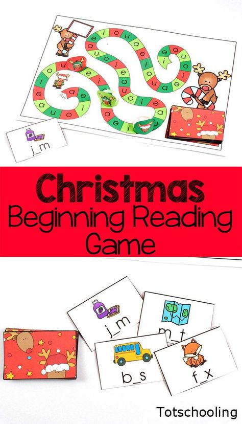 FREE printable board game for kindergarten kids to practice reading CVC words with a fun Christmas theme with reindeers! Great literacy activity for the holidays! Christmas Literacy Centers, Christmas Reading Activities, Christmas Literacy Activities, Kindergarten Christmas Activities, Printable Board Game, Game For Kindergarten, Christmas Literacy, December Kindergarten, Christmas Learning