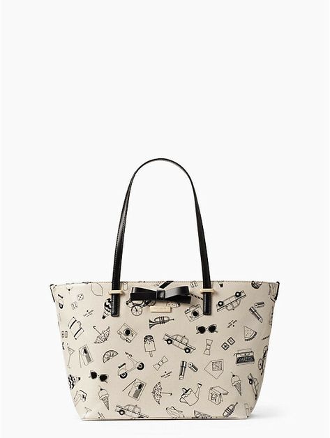 One of my faves! 25% off! Kate Spade Tote ,South Poplar Street Francis - Black & White, Illustrated (so cute!) Kate Spade Card Holder, Kate Spade Cameron Street, Canvas Leather Bag, Kate Spade Totes, Selling Clothes, Security Blanket, Chic Handbags, Card Holder Leather, Kate Spade Bag