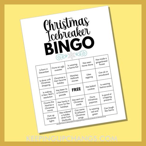 Holiday Team Building Activities, Christmas Ice Breaker Games, Ice Breaker Bingo, Sock Party, Icebreaker Bingo, People Bingo, Bingo Printable Free, Office Morale, Office Christmas Party Games