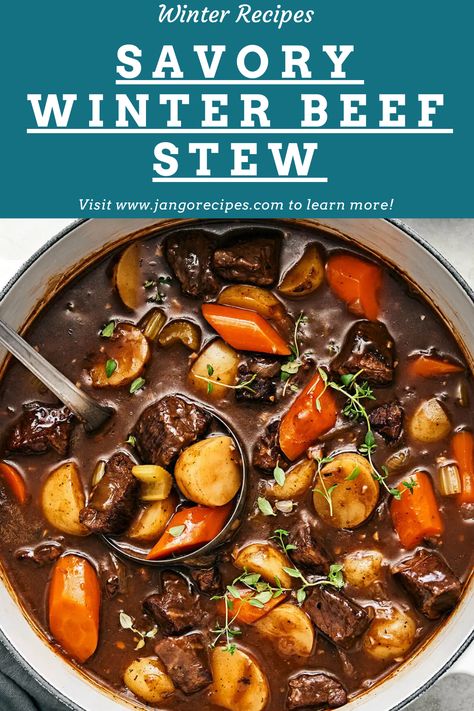 Winter is the perfect season for hearty, warming meals that bring comfort and joy. This Savory Winter Beef Stew is a rich and flavorful dish, packed with tender beef, a variety of vegetables, and a blend of aromatic herbs and spices. It’s an ideal meal for cold evenings, family gatherings, or any occasion where you want to enjoy a cozy, satisfying dish. Yule Stew, Cold Winter Recipes, Winter Stew Recipes, Warming Meals, Winter Beef Stew, Yummy Soup Recipes, Winter Stew, Winter Stews, Cream Of Asparagus Soup