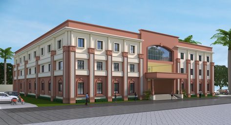 College Elevation Design, Function Hall Elevation Design, School Front Elevation Design, School Elevation Design Architecture, Modern School Building Design, School Building Design Exterior, School Elevation Design, School Elevation, School Facade