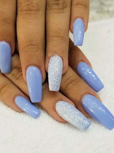 20 Trending Winter Nail Colors & Design Ideas for 2019 - TheTrendSpotter #NailColorTrends Stars Nails, Blue Glitter Nails, Nails With Glitter, Video Makeup, Glitter Nails Acrylic, January Nails, Nail Colors Winter, Winter Nails Acrylic, White Acrylic Nails