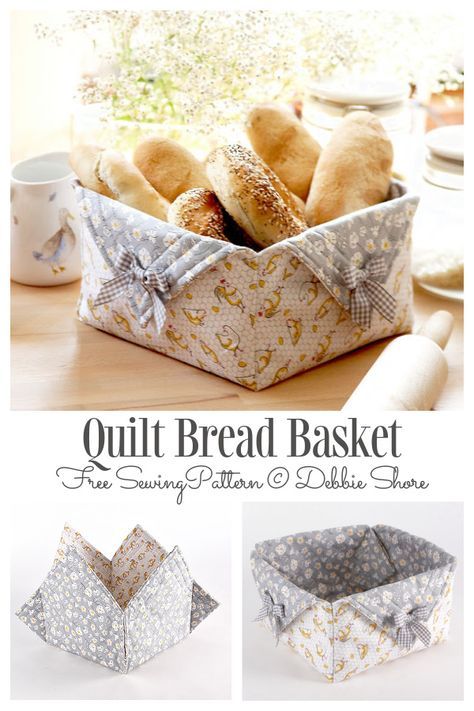 DIY Quilt Bread Basket Free Sewing Pattern | Fabric Art DIY Quilted Bread Basket Free Pattern, Fabric Bread Basket Pattern Free, Fabric Bread Baskets, Free Basket Patterns To Sew, Kitchen Decor Sewing Projects, Fabric Bread Baskets Diy Free Pattern, Cloth Basket Pattern Free Sewing, Fabric Gift Boxes Diy, Bread Basket Sewing Pattern