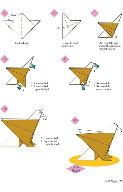 Easy Origami Animals - page 6 of 6 (Bald Eagle - 2 of 2)                                                                                                                                                                                 More Origami Eagle Instructions, Origami Eagle, Dragon Origami, Easy Origami Animals, Origami Shapes, Origami Yoda, Origami Paper Folding, Origami Diagrams, Origami Ball