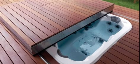 Sliding Deck Pool Cover, Deck Pool Cover, Whirlpool Deck, Lazy Spa, Pool Safety Covers, Sunken Hot Tub, Deck Pergola, Hot Tub Swim Spa, Hot Tub Designs