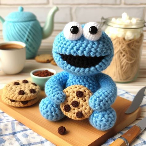 Amigurumi Cookie Monster, Cookie Monster Crochet Pattern, Cookie Monster Crochet Pattern Free, Disney Crochet Patterns, Crochet Monsters, Easy Crochet Animals, Crochet Animal Amigurumi, Crochet Bedspread Pattern, Crochet Disney