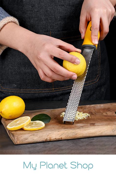 Once you try one of these colourful and stylish graters, you will wonder how you managed before. The professional standard blade is sharp and durable and the ergonomically designed, anti-slip handle is designed to protect your hands. This handy kitchen utensil will make grating and zesting a whole range of ingredients an absolute cinch. #Ergonomic #grater #zester #MyPlanetShop Ginger Chocolate, Lemon Zester, Ginger Spice, Cheese Grater, Cooking Accessories, Chocolate Shavings, Kitchen Utensil, Stainless Steel Kitchen, Kitchen Knives