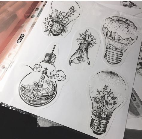 Lightbulb Tattoo Traditional, Floral Lightbulb Tattoo, Rainy Tattoo, Lightbulb Drawings, Light Bulb Tattoo, Lightbulb Art, Painting Idea For Beginners, Bulb Tattoo, Lightbulb Tattoo