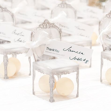 Transparent Chair Favor Boxes SET OF 10 by KenleyKreationsInc Wedding Favor Boxes Diy, Vintage Wedding Accessories, Transparent Chair, Favour Jars, Event Favors, Vintage Wedding Theme, Personalized Ribbon, Wedding Invitations Online, Unique Favors