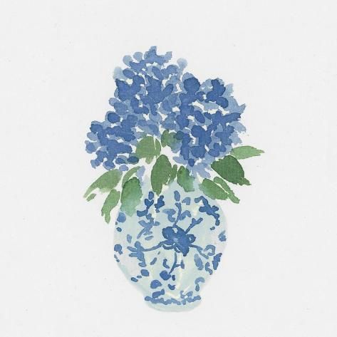 size: 12x12in Art Print: Hydrangea Still Life I by Lucille Price : Simple Blue Painting Ideas, Blue Coastal Prints, Penn State Prints, Coastal Granddaughter Wall Art, Coastal Granddaughter Prints, Light Blue Prints, Ski Collage, Blue Flower Drawing, Gingham Watercolor