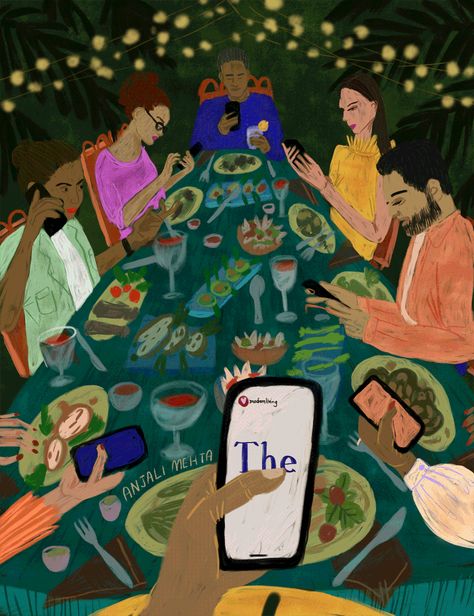 Modern Living - Anjali Mehta — Anjali Mehta Addicted To Social Media Art, Bad Social Media Art, Media Influence Art, Social Media Addicted, Addicted To Phone Drawing, Social Media Illustration Truths, Addicted To Phone Art, Phone Addicted Illustration, Social Media Addict Illustration