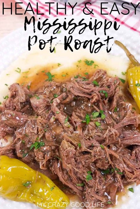 This Weight Watchers Mississippi Pot Roast is one of the most delicious dinners you'll make! Super juicy and tender pot roast is a family favorite, and you only need 5 minutes of prep to make this WW Mississippi Pot Roast in the Instant Pot, Oven, or Slow Cooker. Weight Watchers Dinner Recipe | WW Dinner Recipe | Smart Points Mississippi Pot Roast Mississippi Pot Roast Recipe, Mississippi Roast Recipe, Crockpot Pot Roast, Crockpot Roast Recipes, Mississippi Pot, Best Pot Roast, Mississippi Roast, Pot Roast Recipe, Mississippi Pot Roast