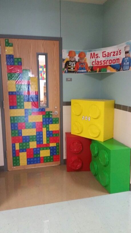 Lego Theme Classroom Decor, Lego Classroom Door, Lego School, Preschool Room Decor, Lego Classroom Theme, Lego Classroom, School Dance Themes, Childrens Ministry Decor, 1st Grade Classroom