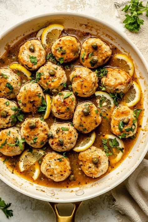 Chicken Piccata Meatballs, The Defined Dish, Defined Dish, Wholesome Recipes, Chicken Piccata, White Bean Soup, Chicken Meatballs, Eat Meat, Gluten Free Chicken